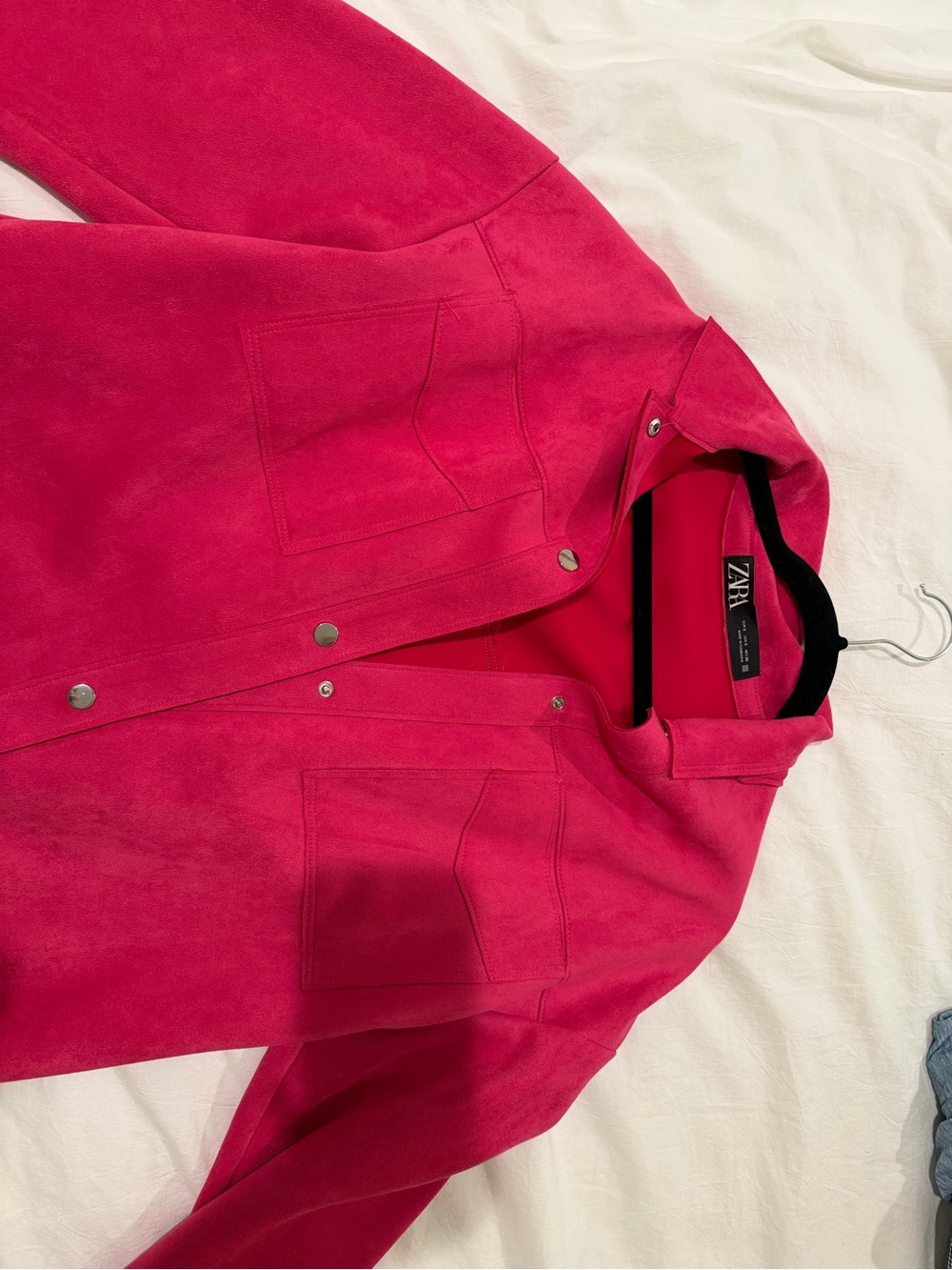 ZARA Bright Fuchsia Suede-Look Utility Jacket